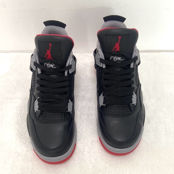 Men's Black/ Red Classic Sneakers -Jordan 4 Retro Bred Reimagined - Picture 1 of 8